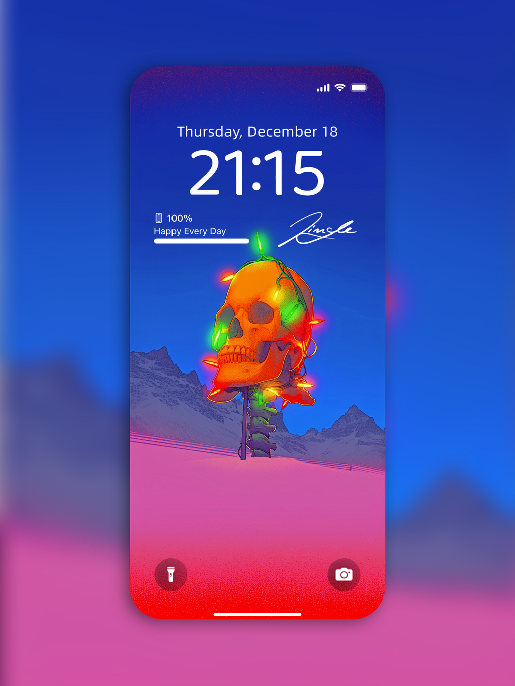 Neon Skull Beacon in the Snow – Dark Art Wallpaper – wallpaper by Soulkeeper2099