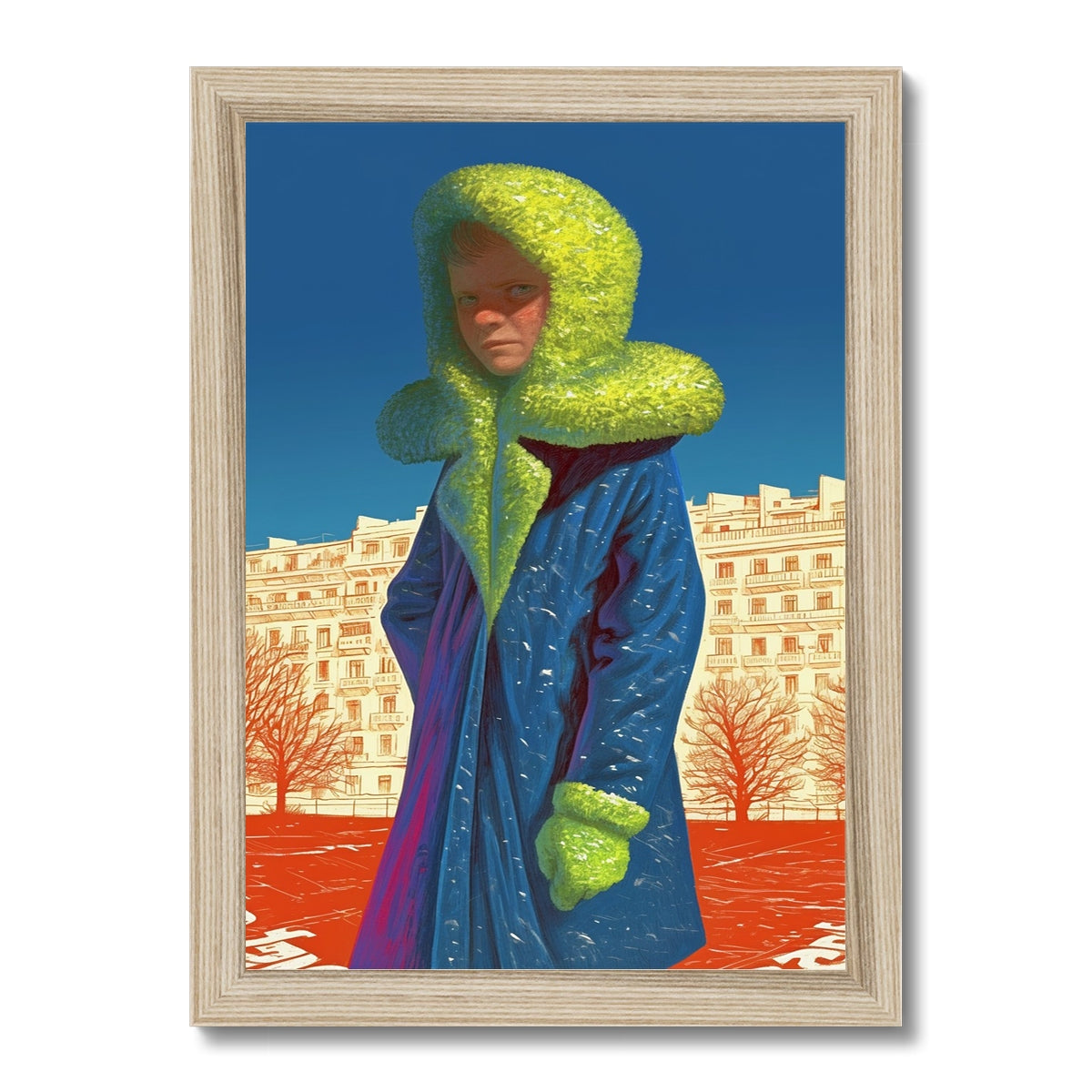 Chartreuse Parka – Surreal Portrait Print – Framed Print frame mockup by Soulkeeper2099