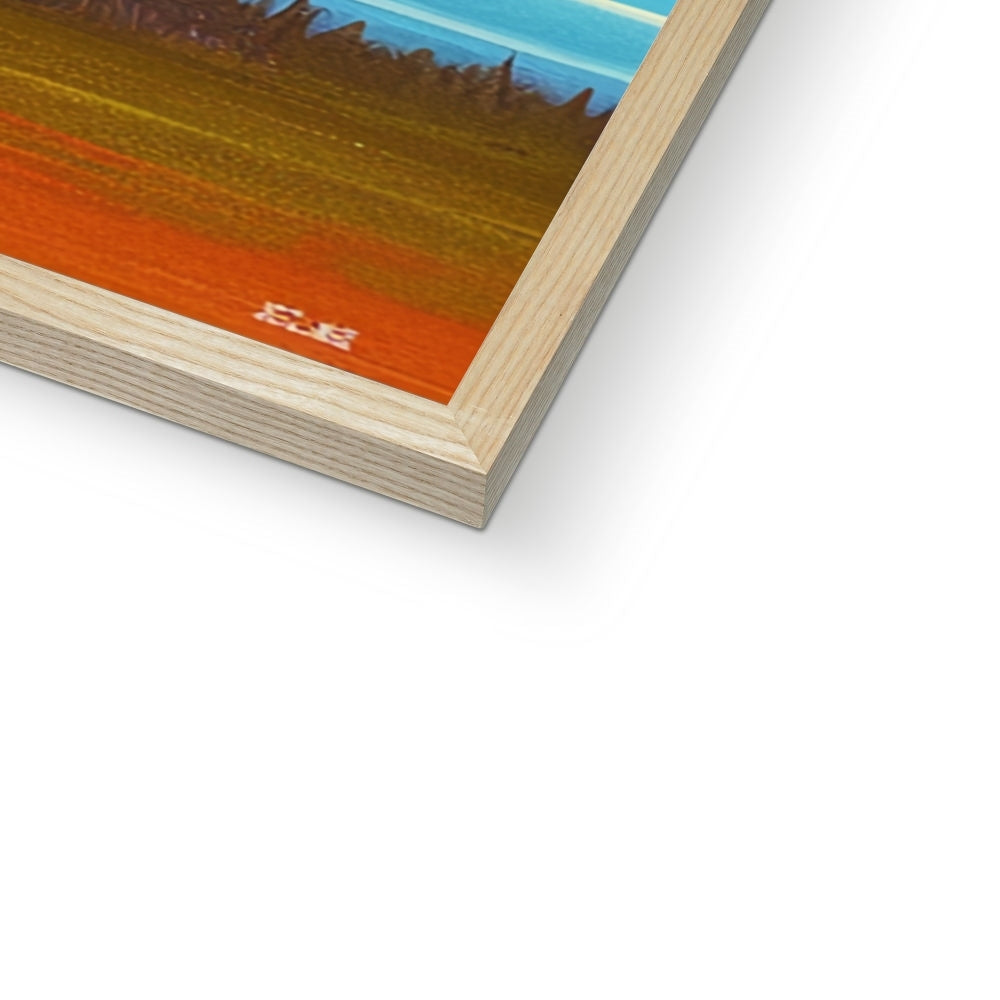 Corner detail of the natural wood frame and white mat on “The Blooming Skull House” – Soulkeeper2099 framed art print.