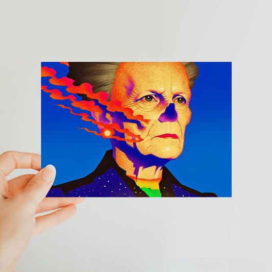 The Burning-Faced Elder Classic Postcard – Neon Surrealism – Art Print by Soulkeeper2099