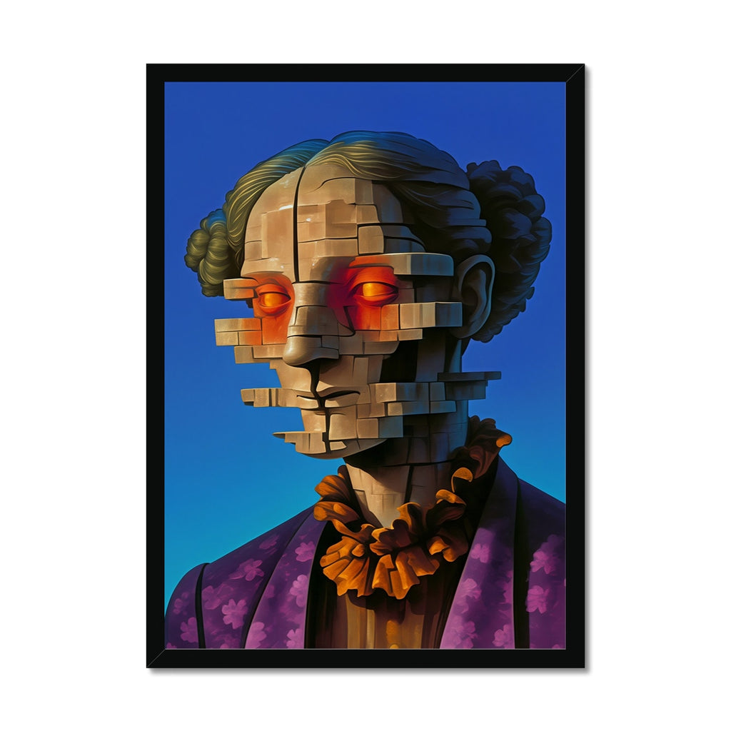 Embers of a Fractured Effigy – Neon Surrealism – Framed Print by Soulkeeper2099