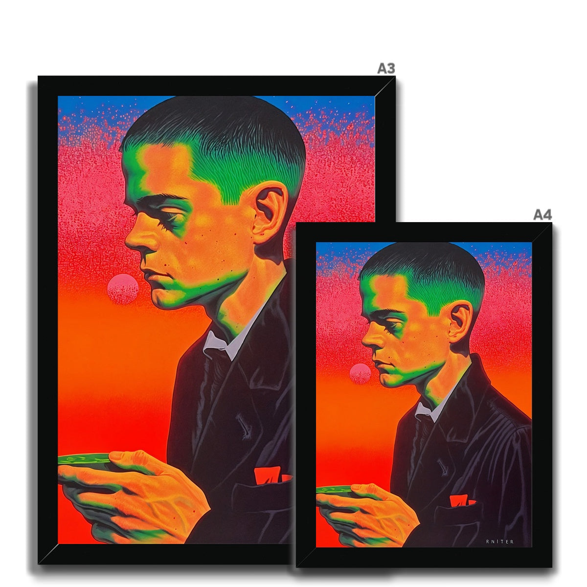 Neon Ascetic – Surreal Portrait Print – Framed Print view 10 by Soulkeeper2099