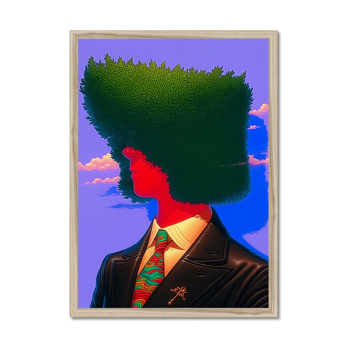 The Green-Crowned Red Gentleman – Neon Surrealism – Framed Print detail view by Soulkeeper2099