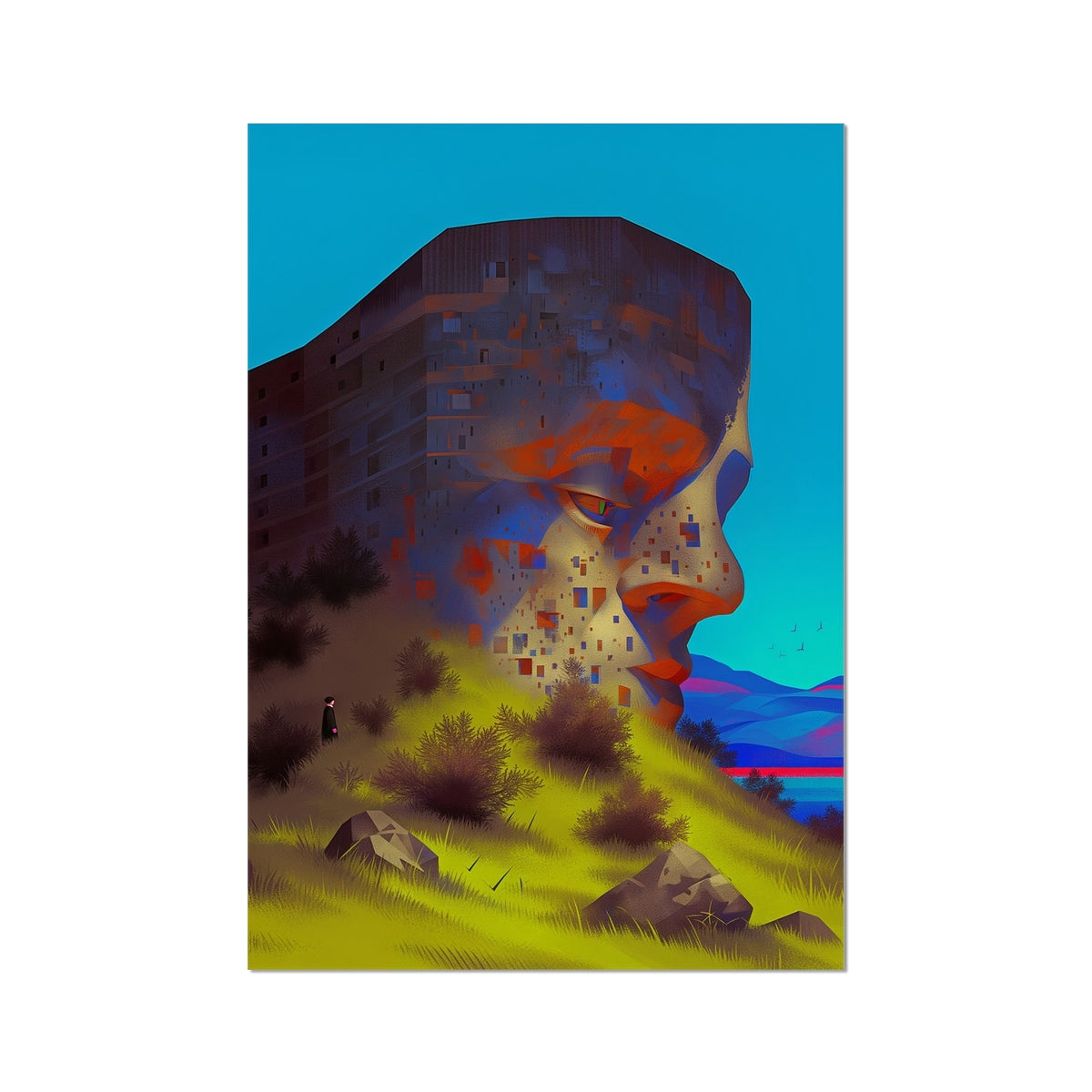 The Mountain’s Profile  Hahnemühle Photo Rag Print – Neon Surrealism – Art Print by Soulkeeper2099