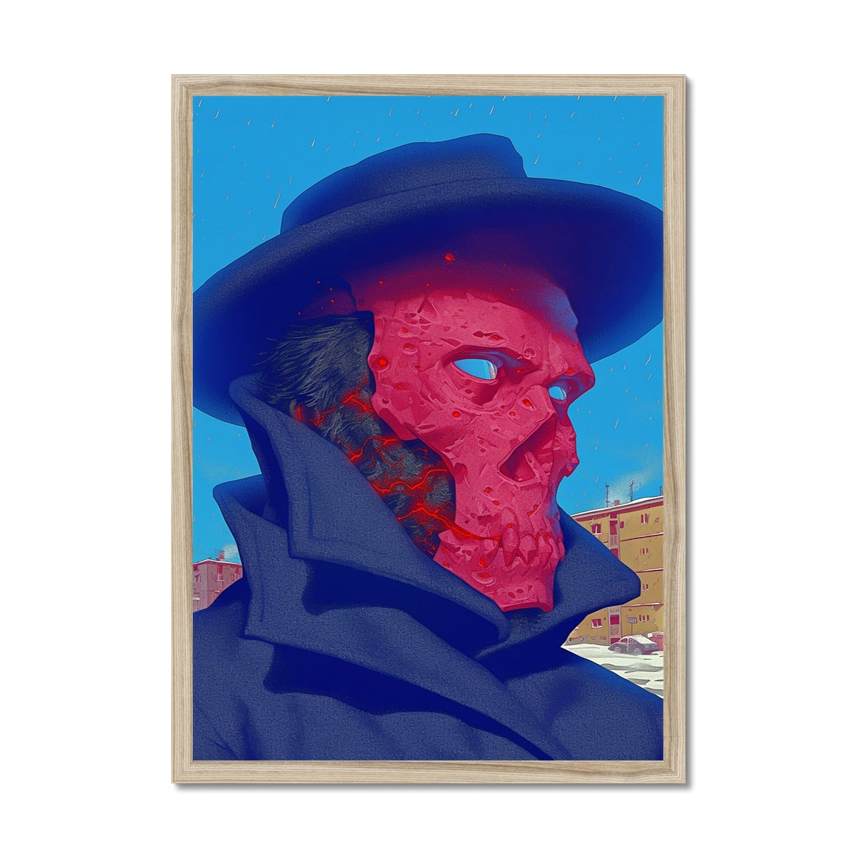 Ash-Mask Drifter – Surreal Portrait Print – Framed Print frame mockup by Soulkeeper2099