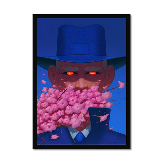 The Gentleman Behind the Blossom Veil – Surreal Portrait Print – Framed Print by Soulkeeper2099