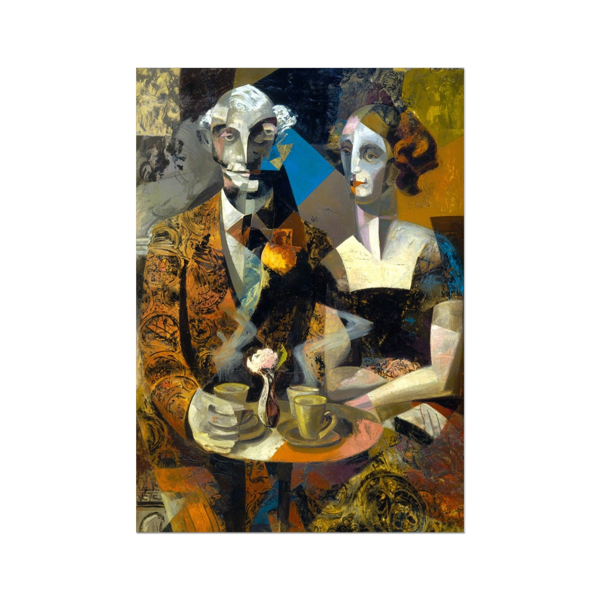 The Silent Pact Beneath Formal Dress – Dark Portrait Art – German Etching Print by Soulkeeper2099