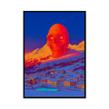 Skull Rising Over the Snow Town – Neon Cyberpunk Art – Framed Print by Soulkeeper2099
