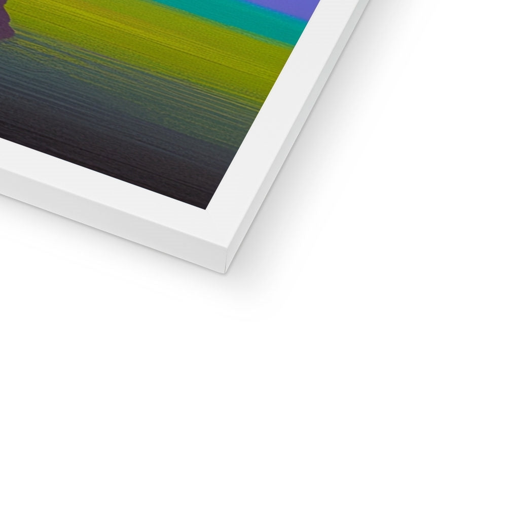 Corner detail of the white frame and white mat on “The City in the Canopy” – Soulkeeper2099 framed art print.