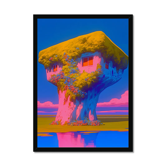 The Moss-Crowned House – Neon Surrealism – Framed Print by Soulkeeper2099
