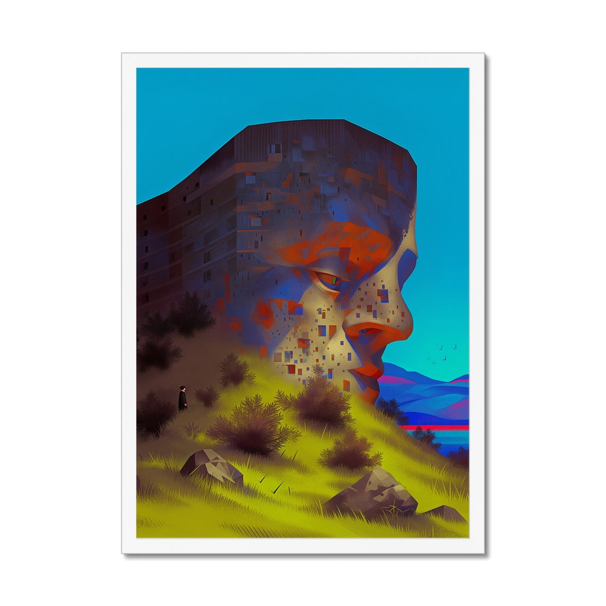 The Mountain’s Profile – Neon Surrealism – Framed Print detail view by Soulkeeper2099