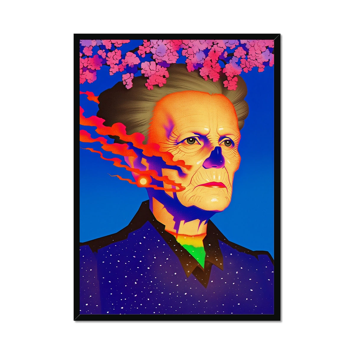 The Cherryfire Witness – Neon Surrealism – Framed Print by Soulkeeper2099