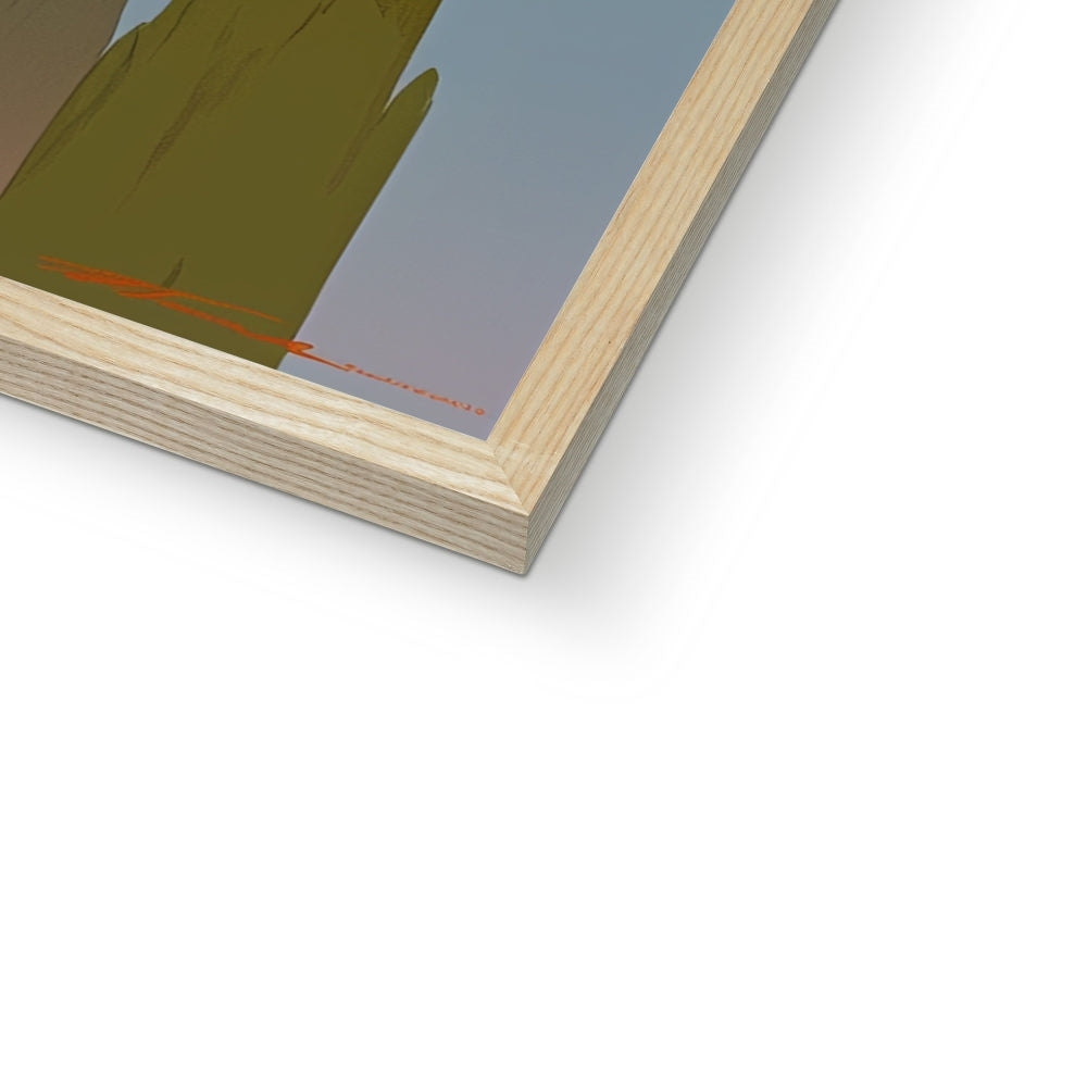 Corner detail of the natural wood frame and white mat on “The Crown of Many Faces” – Soulkeeper2099 framed art print.