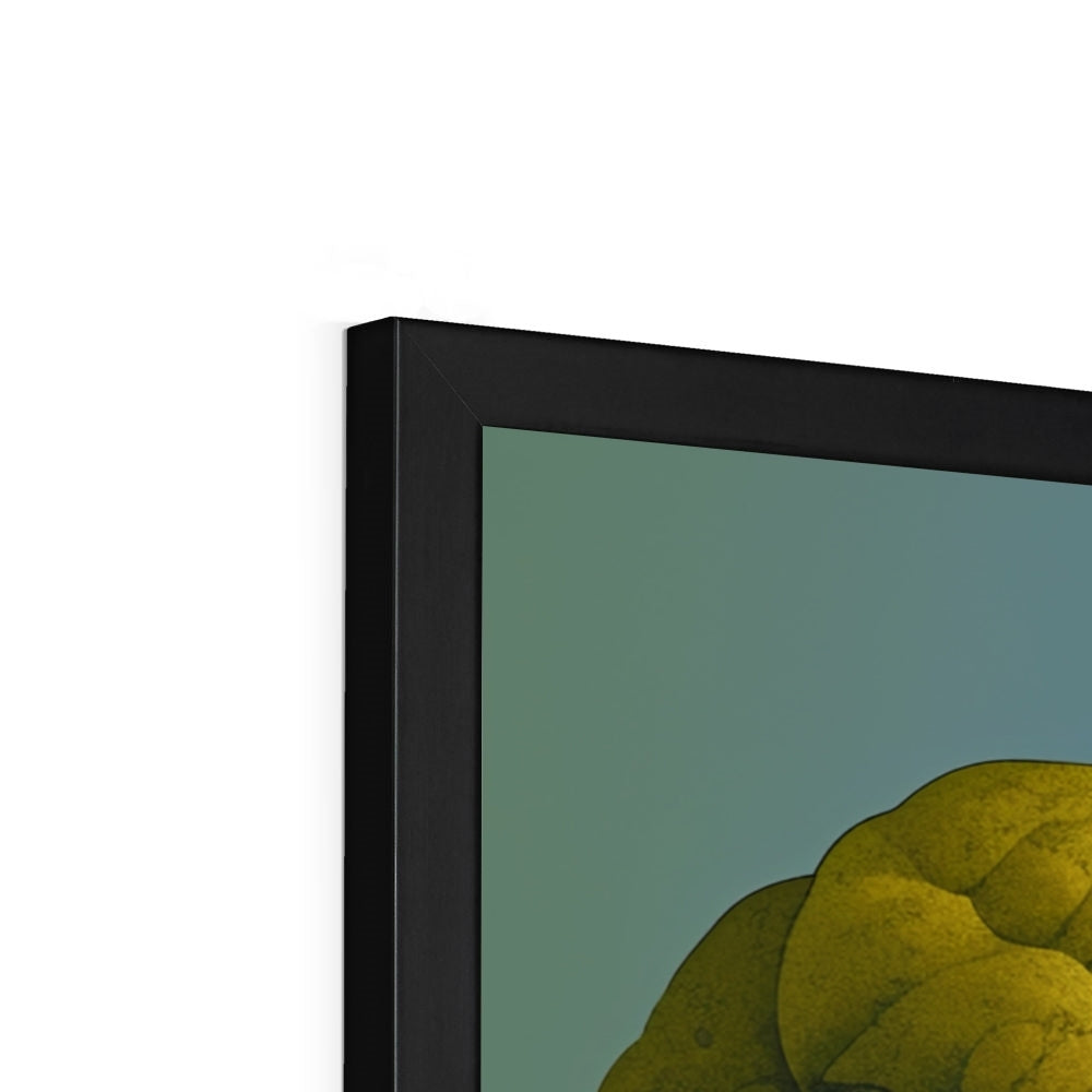 Side profile showing the depth of the black frame on “The Crown of Many Faces” – Soulkeeper2099 framed art print.