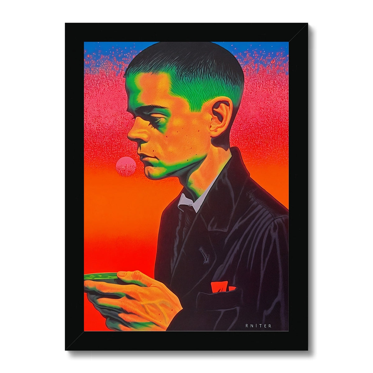 Neon Ascetic – Surreal Portrait Print – Framed Print by Soulkeeper2099