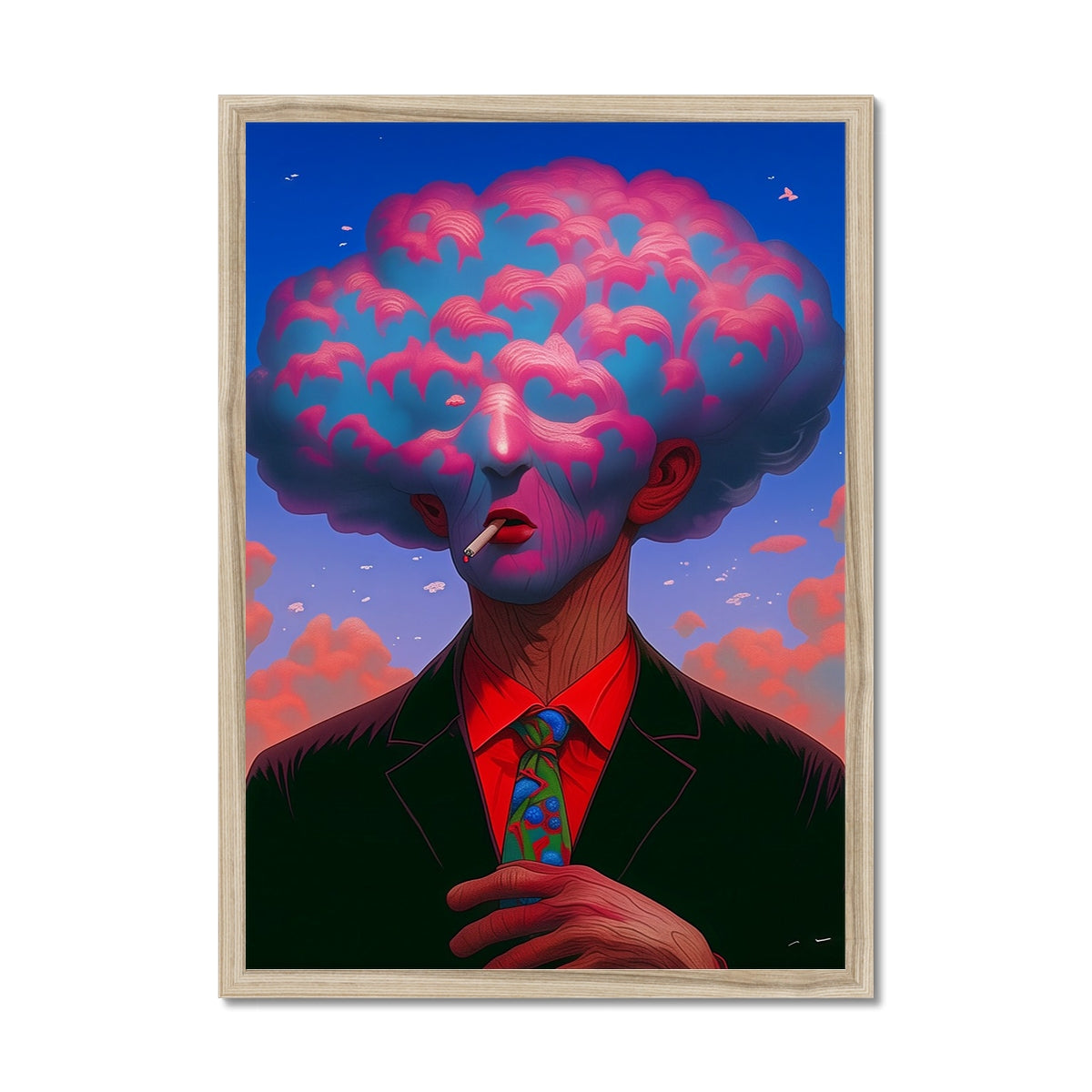 The Cloud-Brained Gentleman – Neon Surrealism – Framed Print detail view by Soulkeeper2099