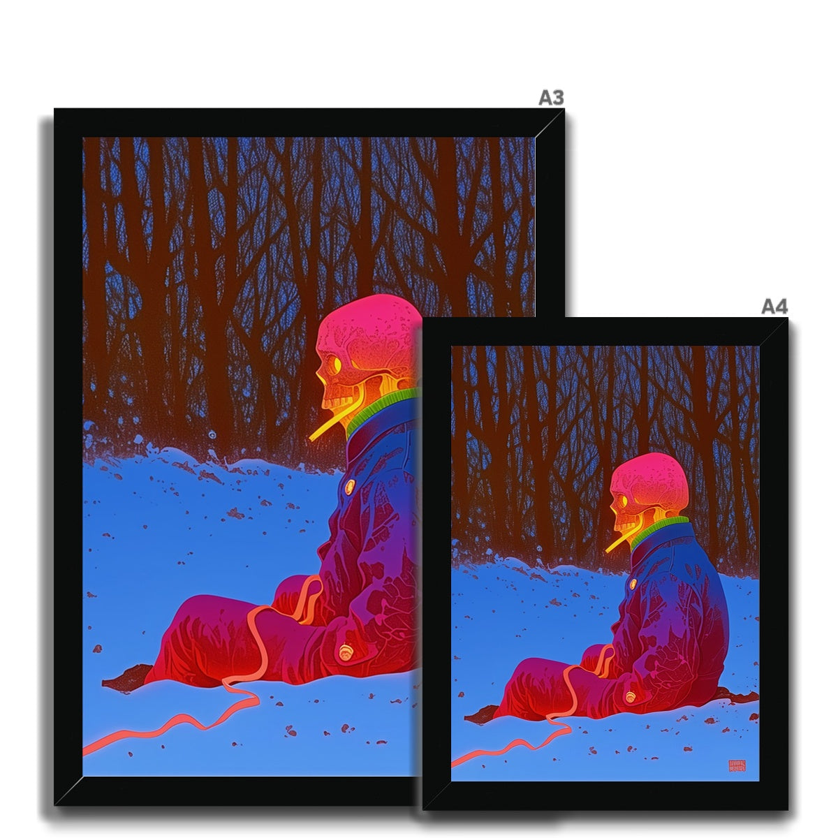 Huesos de neón en el bosque de invierno — Impresión Enmarcada – Arte Oscuro – Vista 10 by Soulkeeper2099