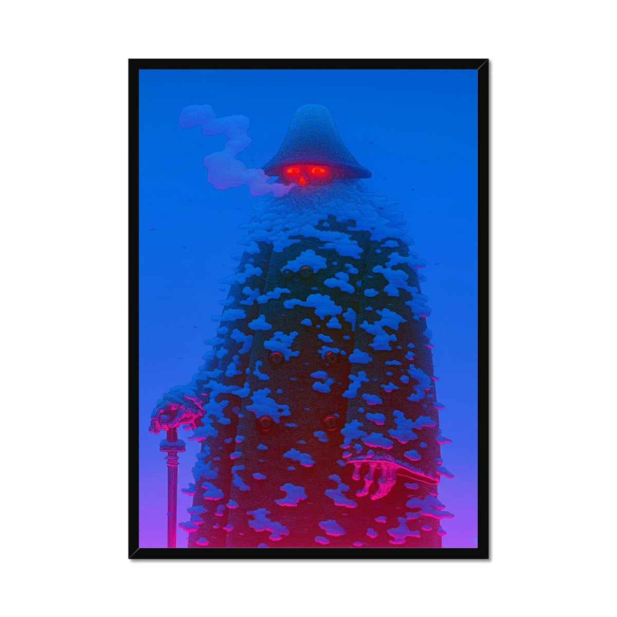 Snowbound Magus – Neon Cyberpunk Art – Framed Print by Soulkeeper2099