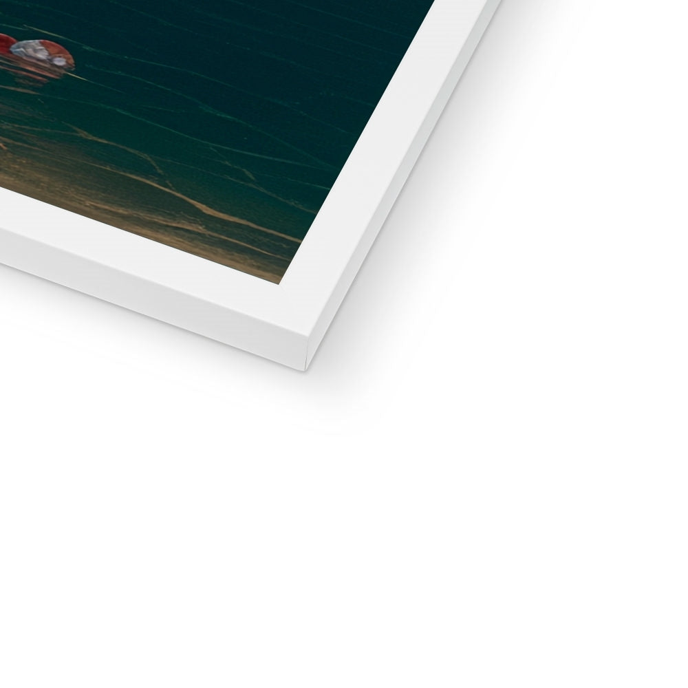 Corner detail of the white frame and white mat on “The Floating Garden Ark” – Soulkeeper2099 framed art print.