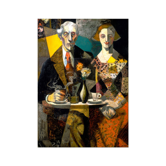 Flowers and Coffee Gone Cold – Surreal Café Art – German Etching Print by Soulkeeper2099