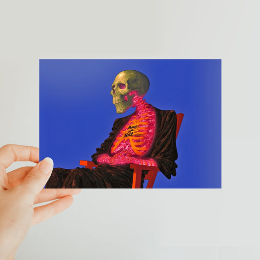 The Reclining Ribcage in Pink Classic Postcard – Neon Surrealism – Art Print by Soulkeeper2099