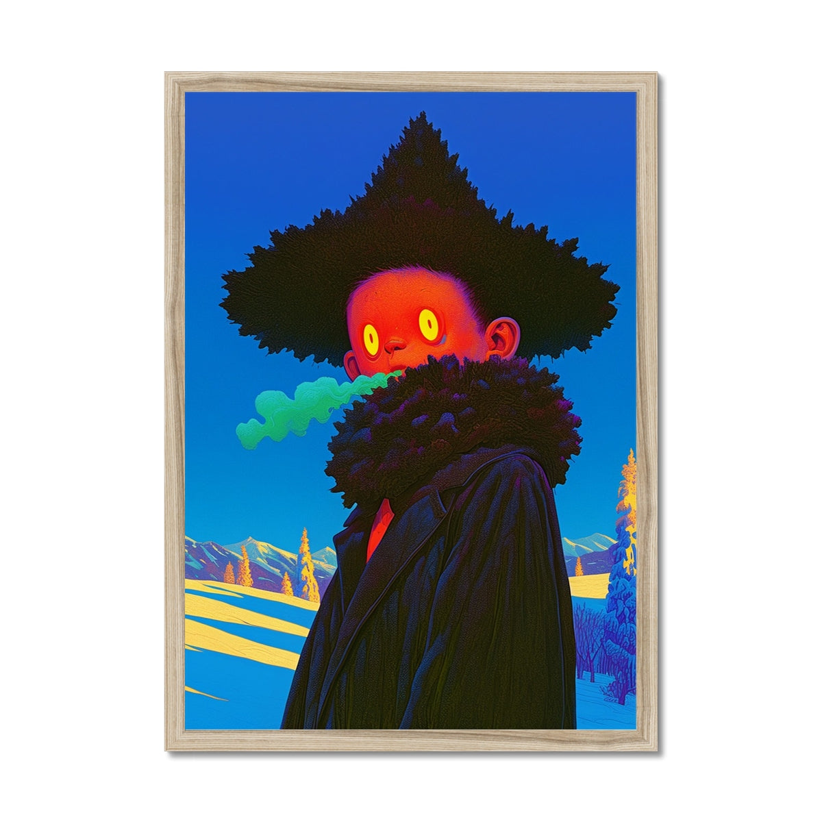 Breath of Neon Winter – Surreal Portrait Print – Framed Print frame mockup by Soulkeeper2099