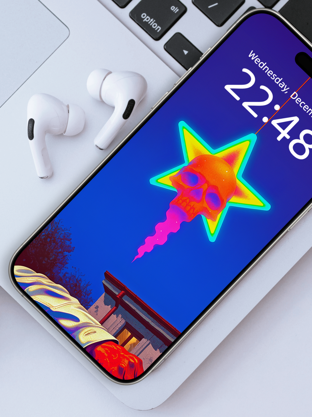Skull Star Lamp: Guardian of the Snow Night – Dark Art Wallpaper – wallpaper frame mockup by Soulkeeper2099