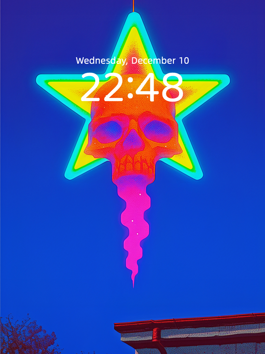 Skull Star Lamp: Snow at the Window – Dark Art Wallpaper – wallpaper detail view by Soulkeeper2099