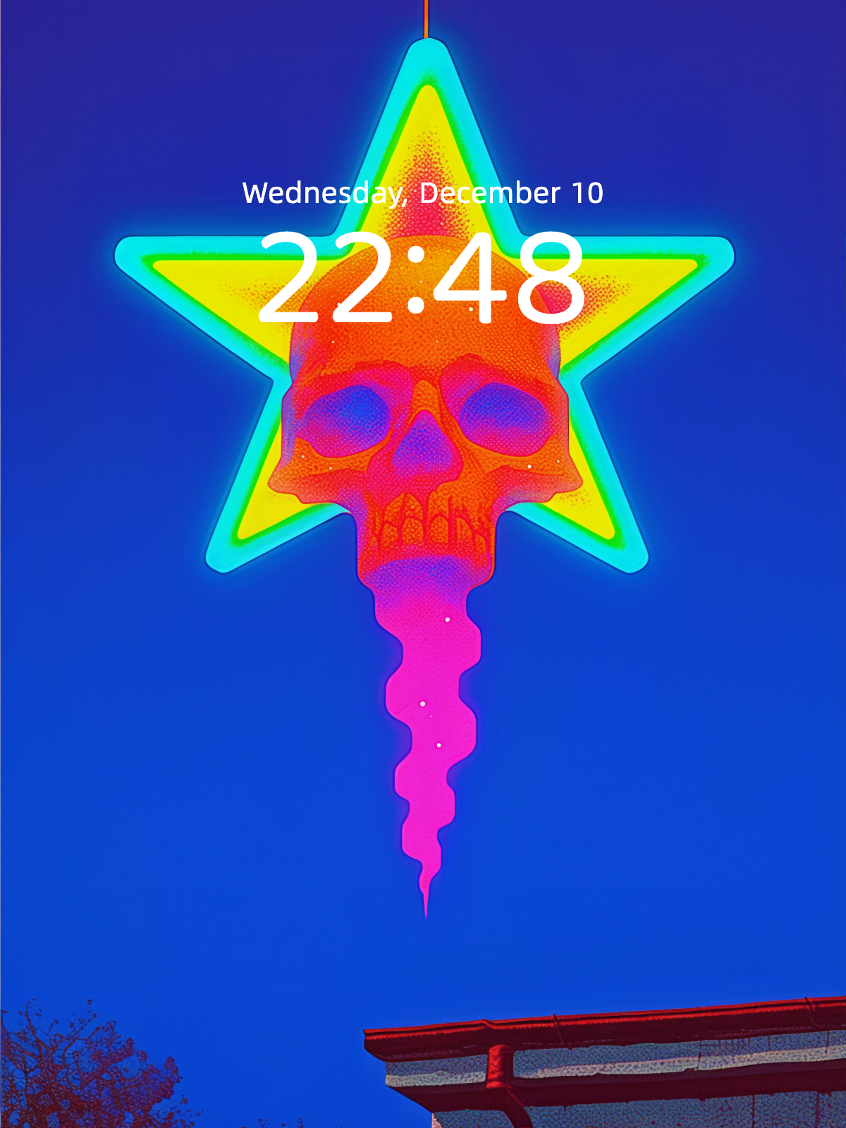 Skull Star Lamp: Snow at the Window – Dark Art Wallpaper – wallpaper detail view by Soulkeeper2099