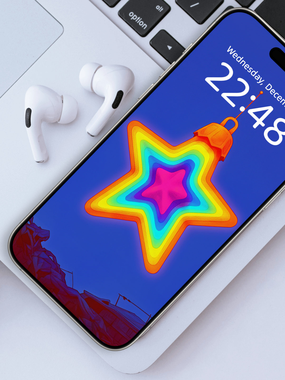 Skull Star Lamp: Post-Snow Static – Dark Art Wallpaper – wallpaper frame mockup by Soulkeeper2099