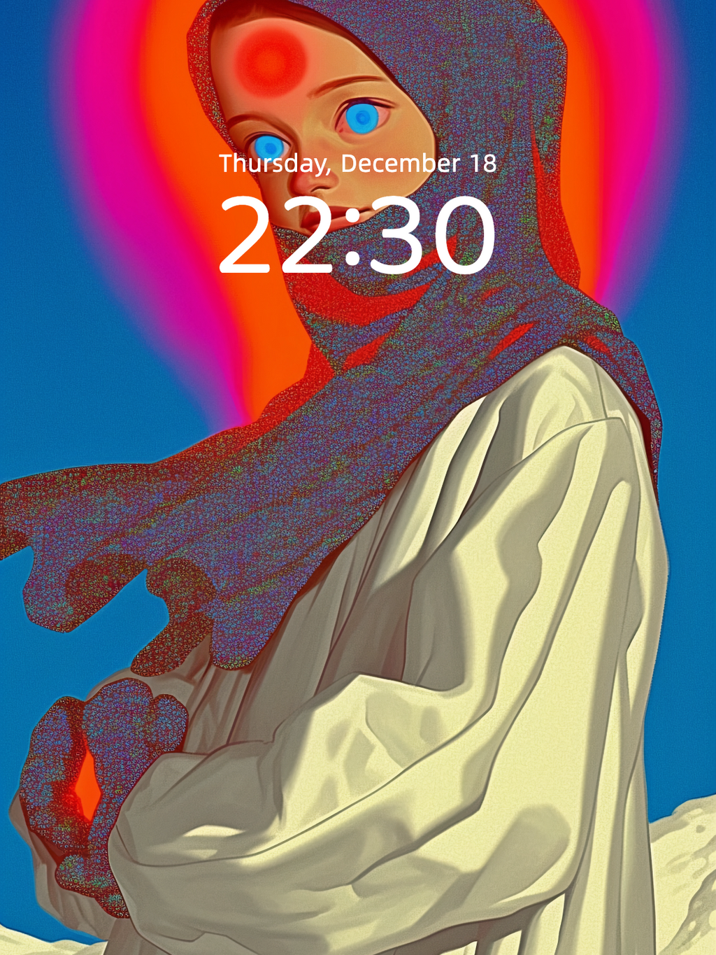 Neon Saint of the Snowfield – Dark Art Wallpaper – wallpaper detail view by Soulkeeper2099