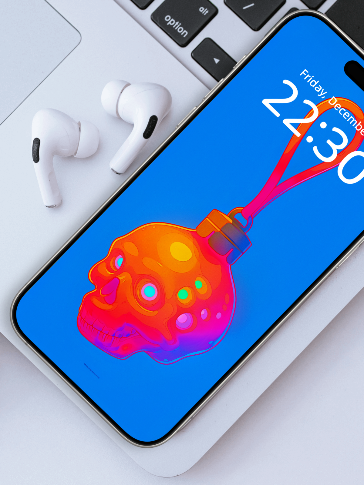 Skull Charm Protocol – Dark Art Wallpaper – wallpaper frame mockup by Soulkeeper2099