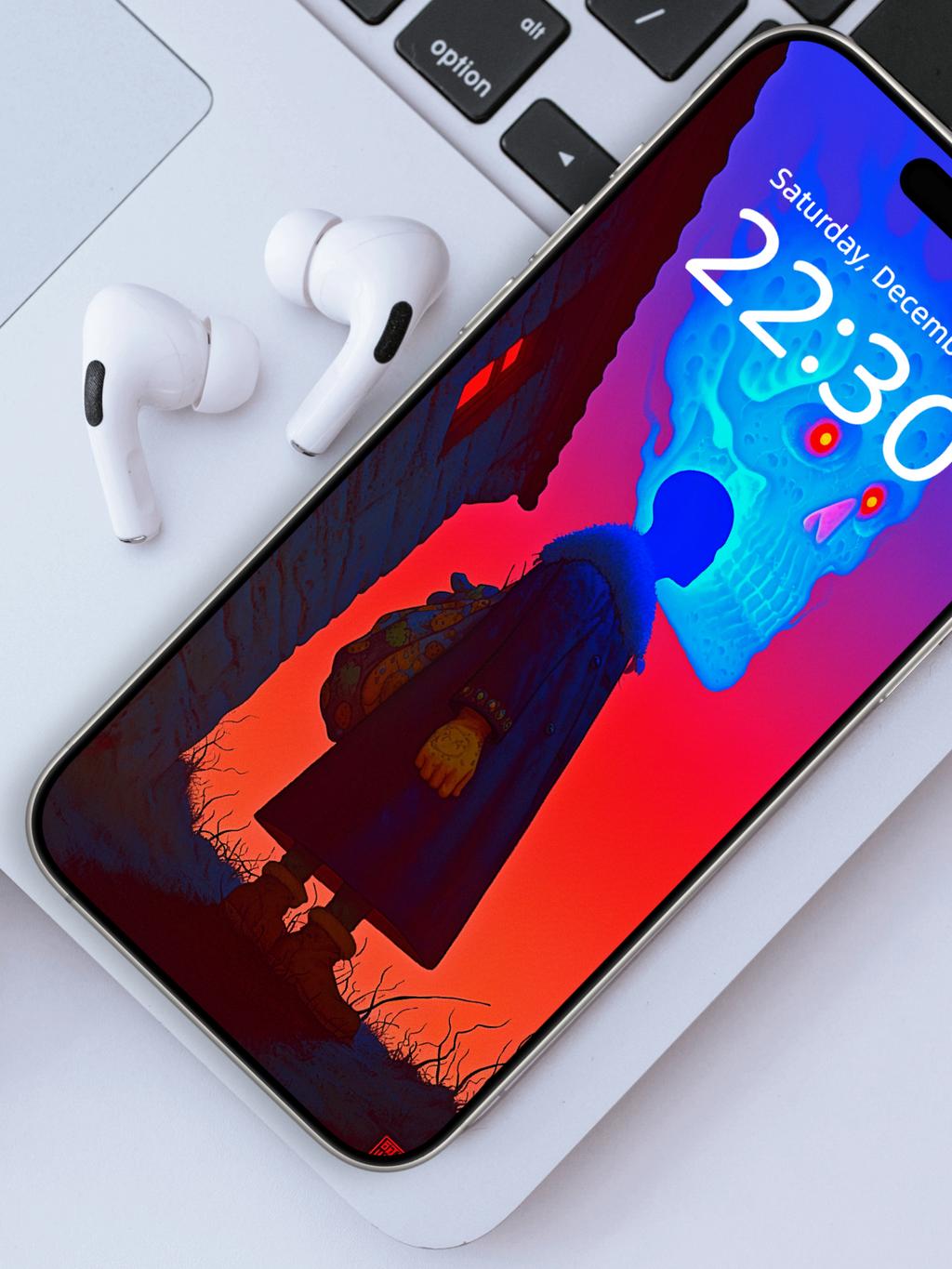 Runaway with a Burning Shadow – Dark Art Wallpaper – wallpaper frame mockup by Soulkeeper2099