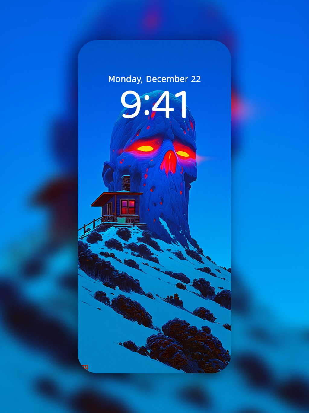 Skull Hill in Winter Haze Wallpaper – Dark Art Wallpaper – Digital Art by Soulkeeper2099