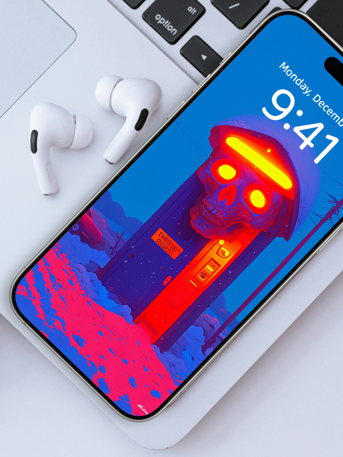 Skull Vending Portal – Dark Art Wallpaper – wallpaper frame mockup by Soulkeeper2099