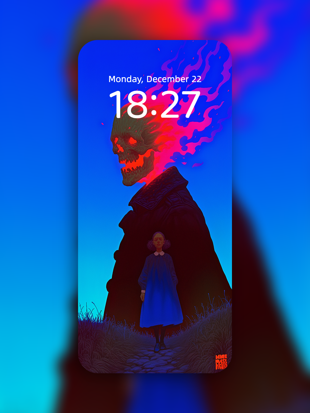 The Burning Watcher and the Girl in Blue wallpaper