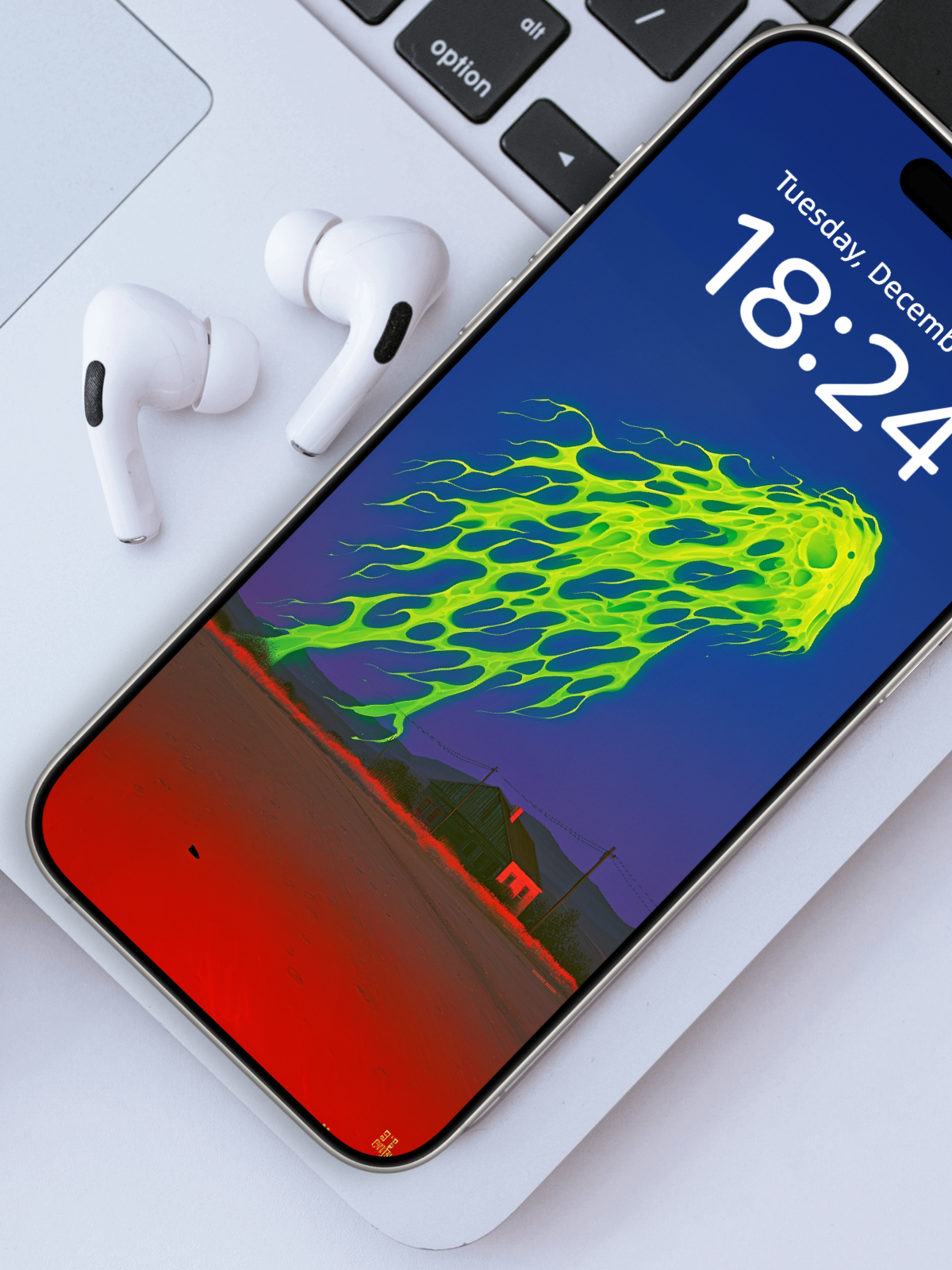 Neon Descent – Dark Art Wallpaper – wallpaper frame mockup by Soulkeeper2099